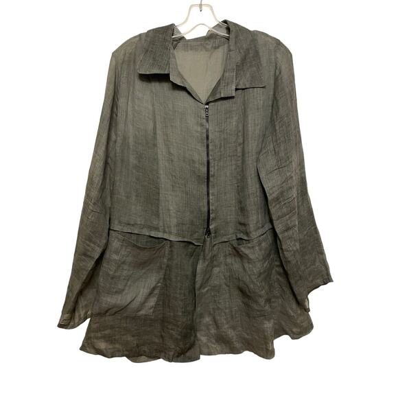 Babette SF Sheer Zip‎ Up Jacket Women Size Small Olive Green Woven Topper Boho - Picture 1 of 10